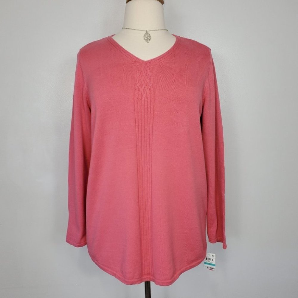 Karen Scott Pink Knit V-Neck Long Sleeve Sweater NEW NWT Size 0X